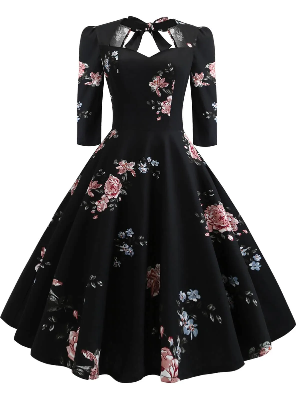 1950s Floral Lace Up Swing Dress sold by Retro Stage