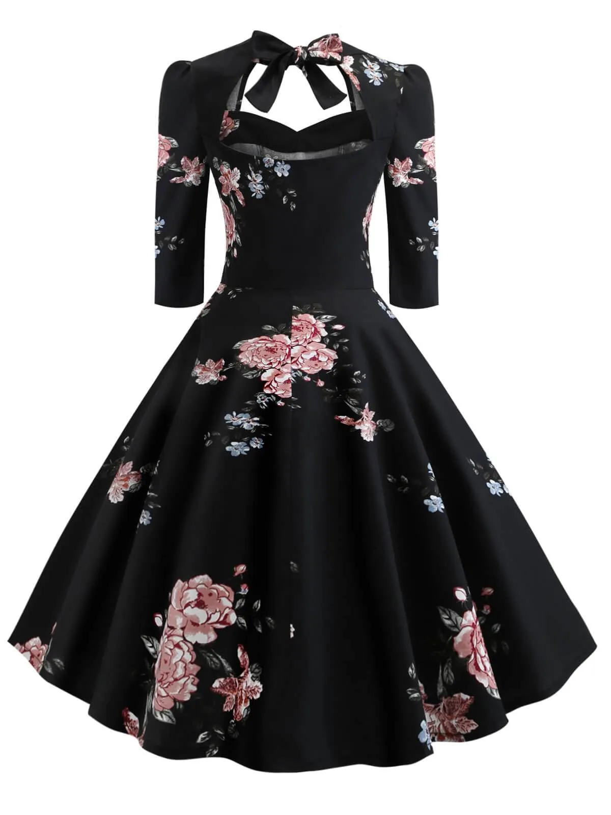 1950s Floral Lace Up Swing Dress sold by Retro Stage product image thumbnail 3
