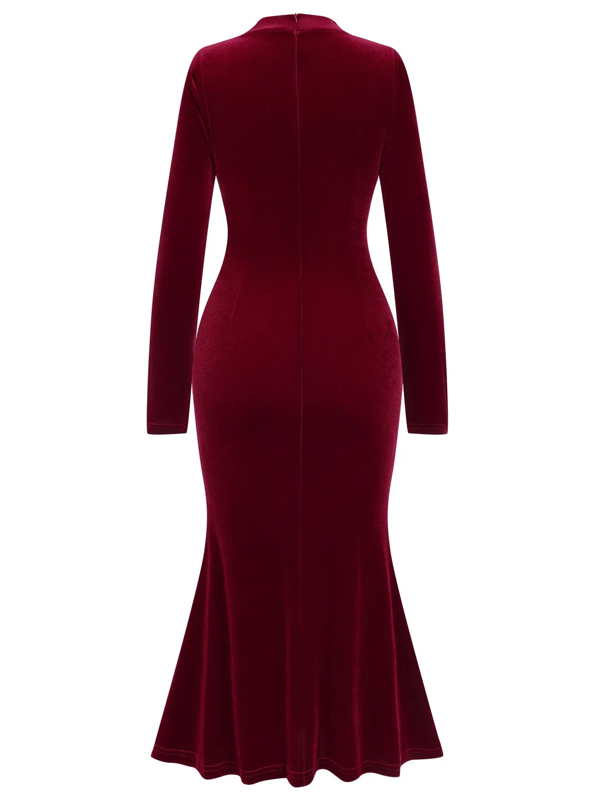 Wine Red 1930s Solid Velvet Mermaid Dress sold by Retro Stage product image thumbnail 4
