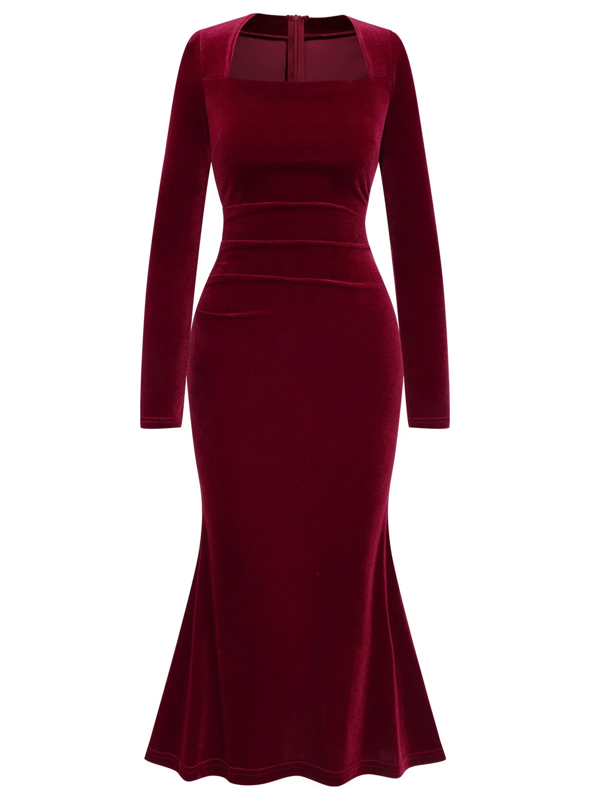 Wine Red 1930s Solid Velvet Mermaid Dress sold by Retro Stage product image thumbnail 2