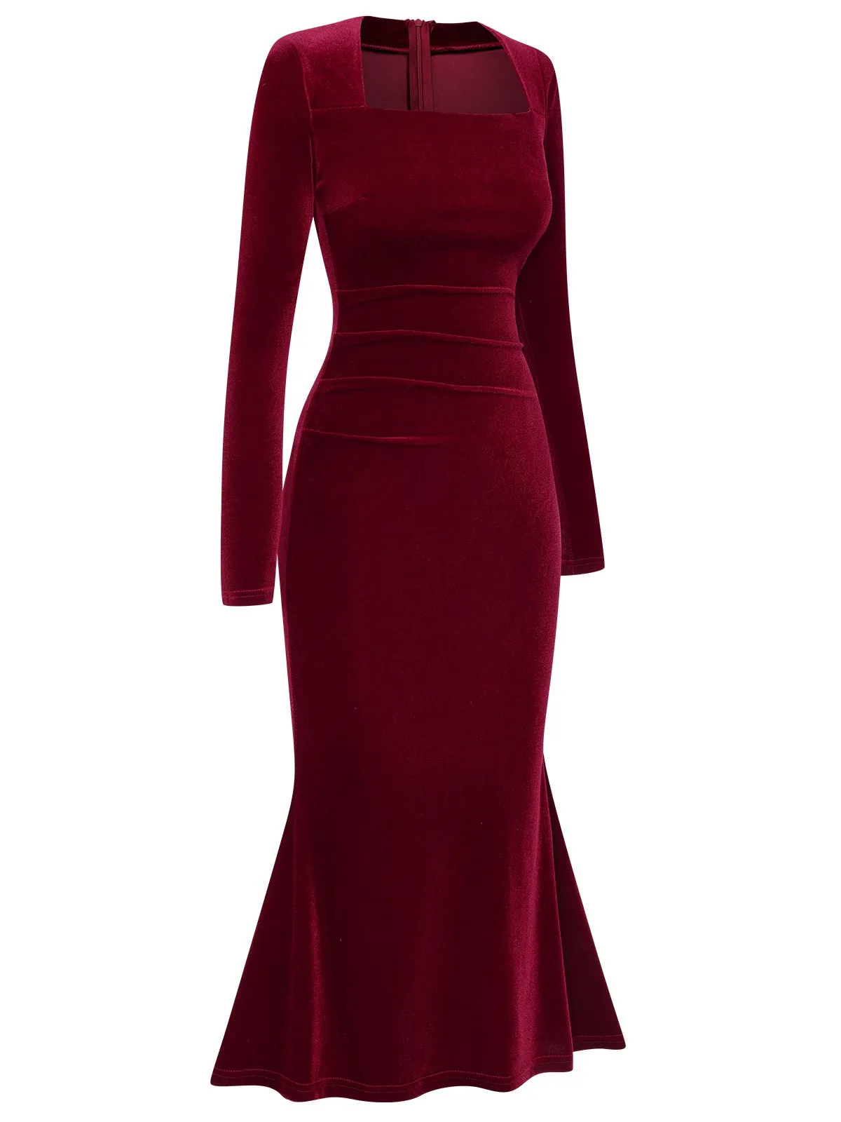 Wine Red 1930s Solid Velvet Mermaid Dress sold by Retro Stage product image thumbnail 3