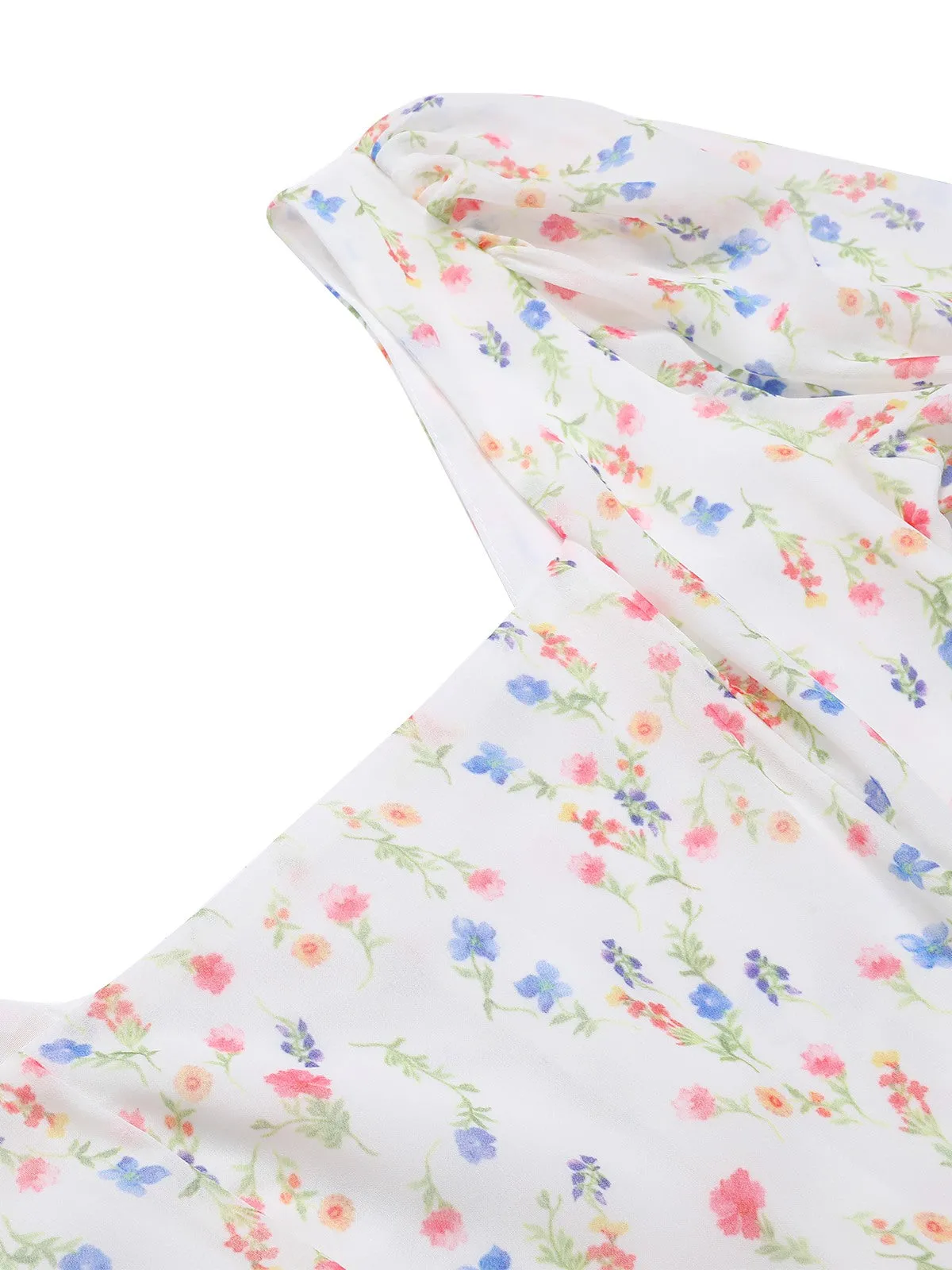 White 1960s Square Neck Puff Ditsy Floral Dress sold by Retro Stage product image thumbnail 4