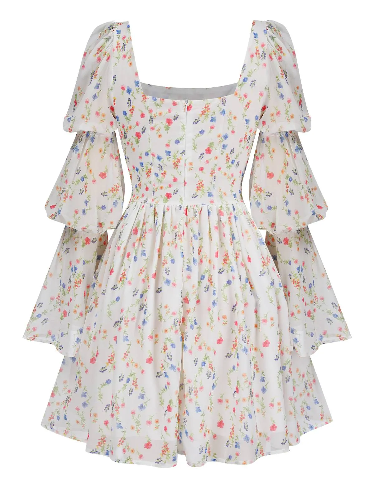 White 1960s Square Neck Puff Ditsy Floral Dress sold by Retro Stage product image thumbnail 3