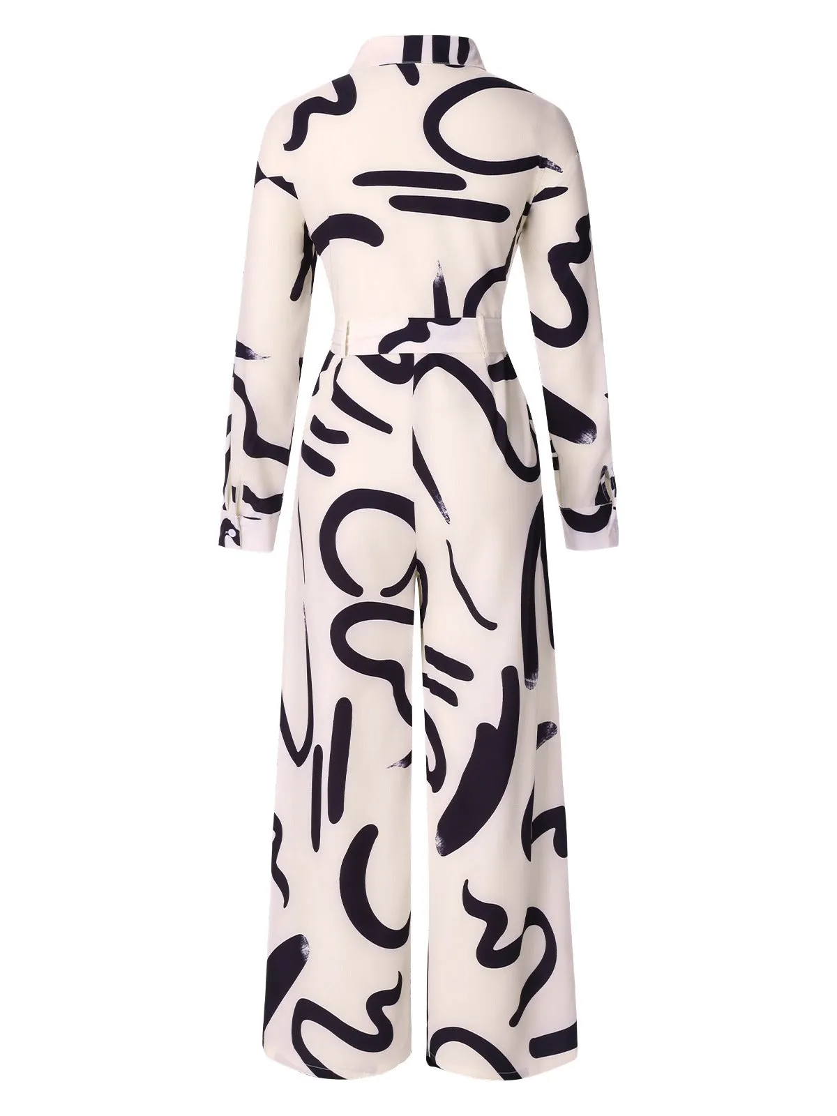 White 1930s Random Brush Ink Lapel Jumpsuit sold by Retro Stage product image thumbnail 2