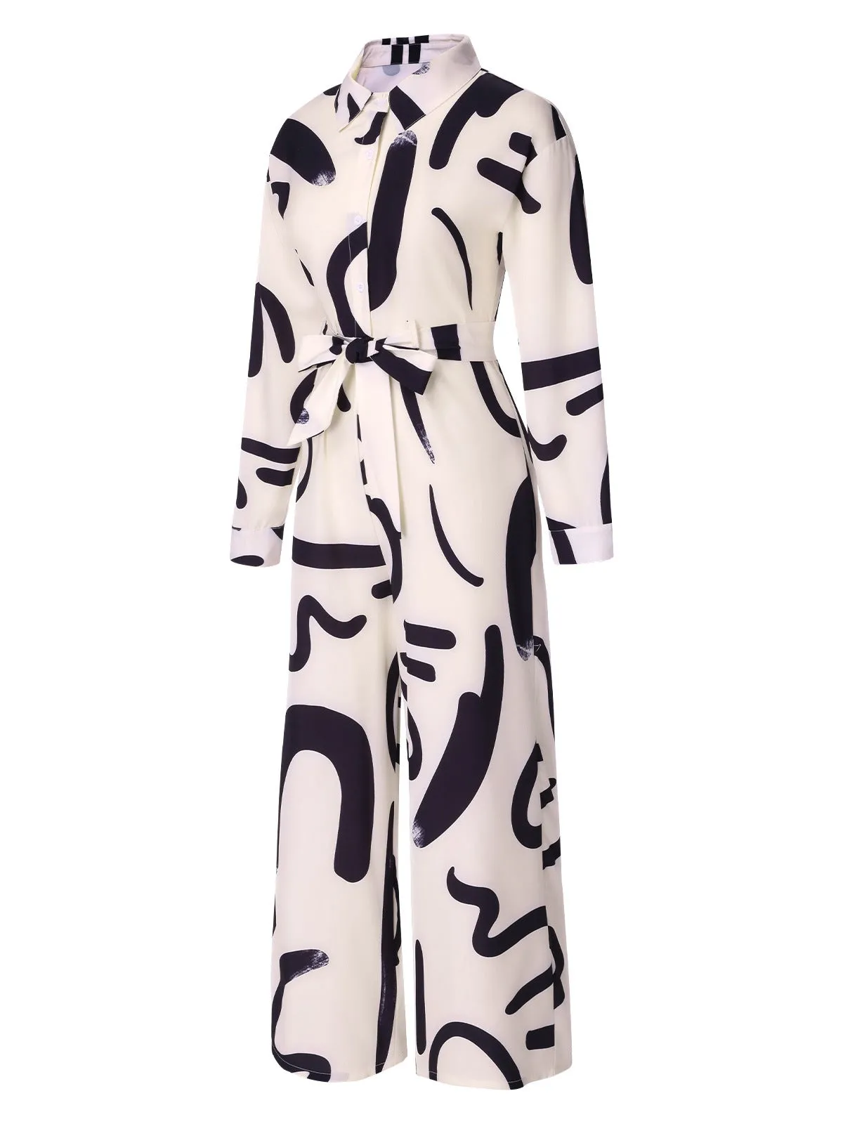 White 1930s Random Brush Ink Lapel Jumpsuit sold by Retro Stage product image thumbnail 3