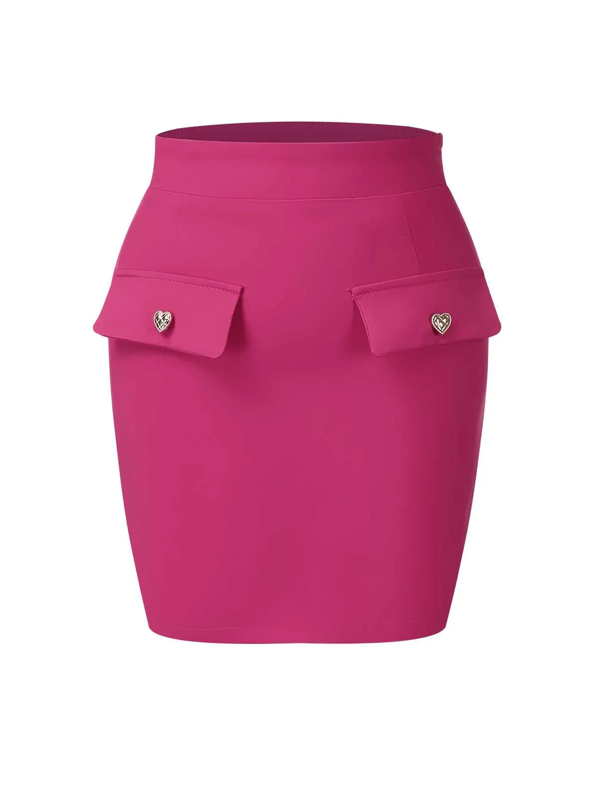 Rose Red 1970s Heart Button Pocketed Solid Skirt sold by Retro Stage product image thumbnail 2