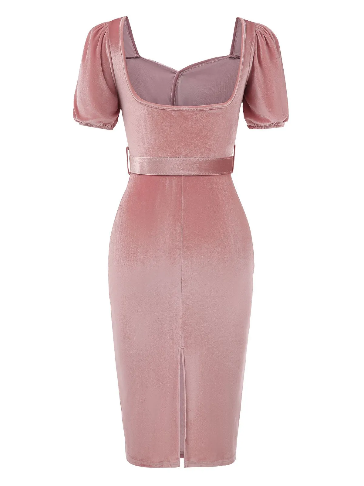 Pink 1960s Velvet Puff Sleeve Belted Dress sold by Retro Stage product image thumbnail 3