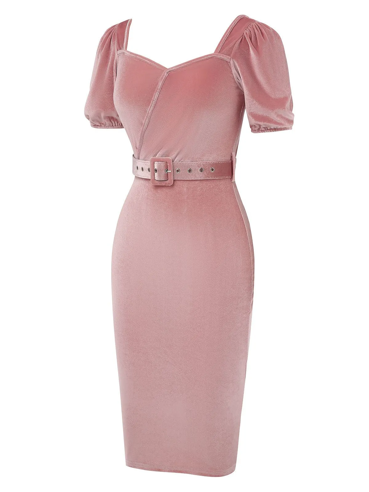Pink 1960s Velvet Puff Sleeve Belted Dress sold by Retro Stage product image thumbnail 2