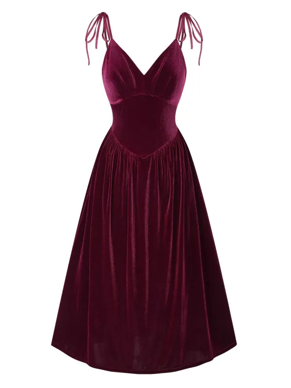 Wine Red 1950s Spaghetti Strap Velvet Nightgown sold by Retro Stage