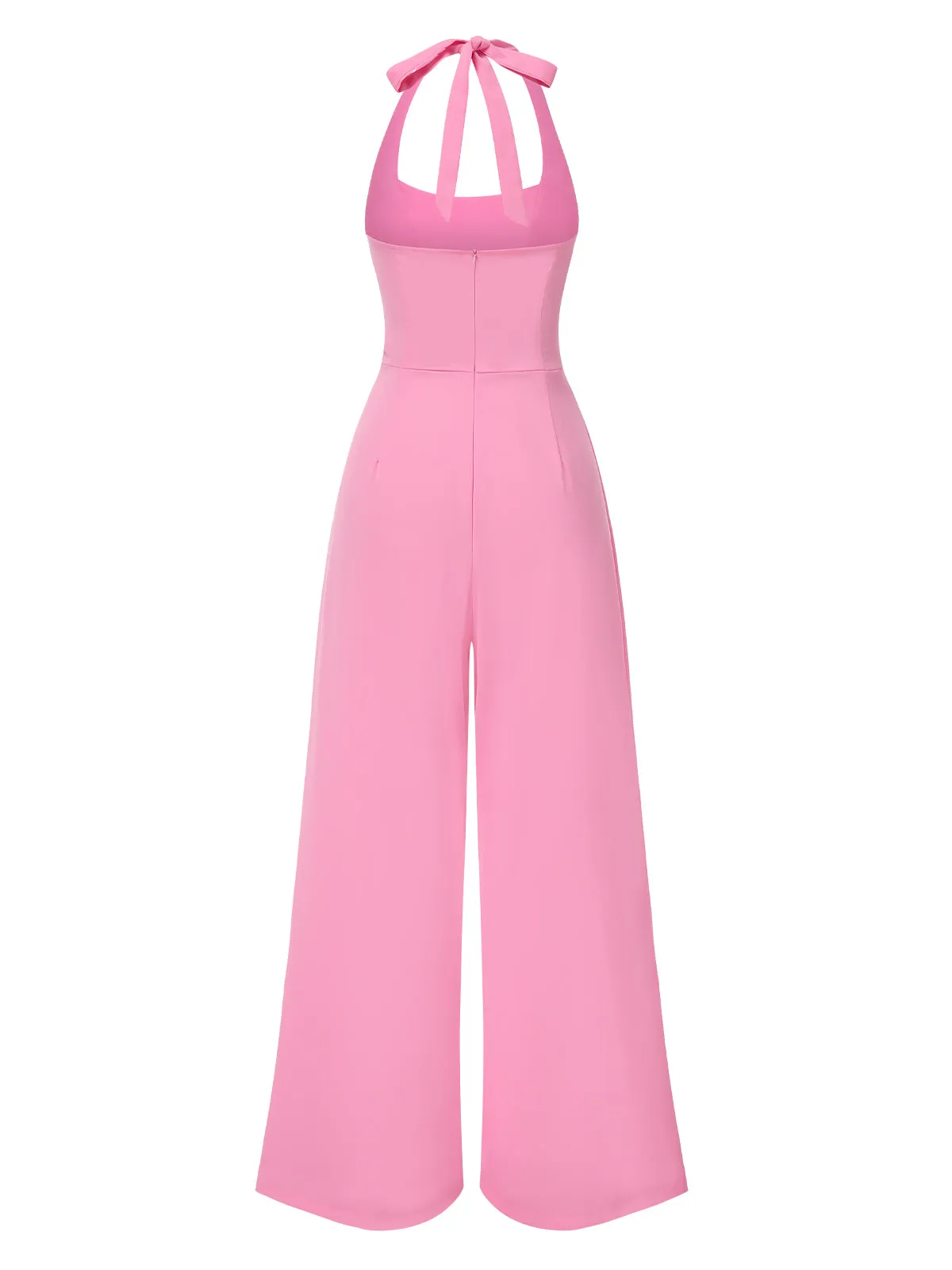 Pink 1950s Halter Solid Jumpsuit sold by Retro Stage product image thumbnail 3