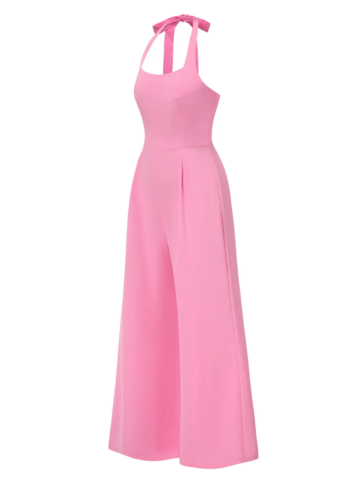 Pink 1950s Halter Solid Jumpsuit sold by Retro Stage product image thumbnail 2