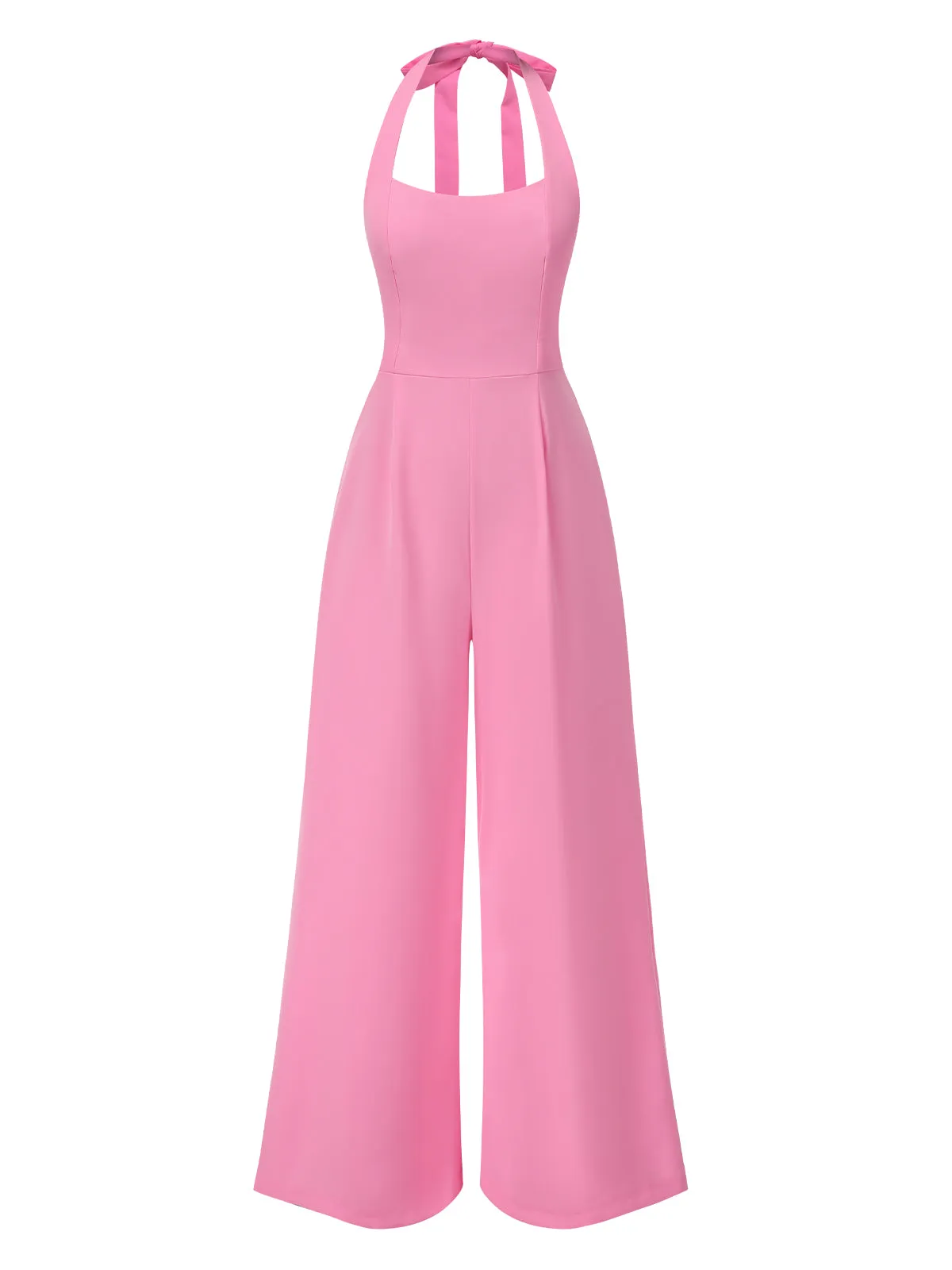 Pink 1950s Halter Solid Jumpsuit sold by Retro Stage