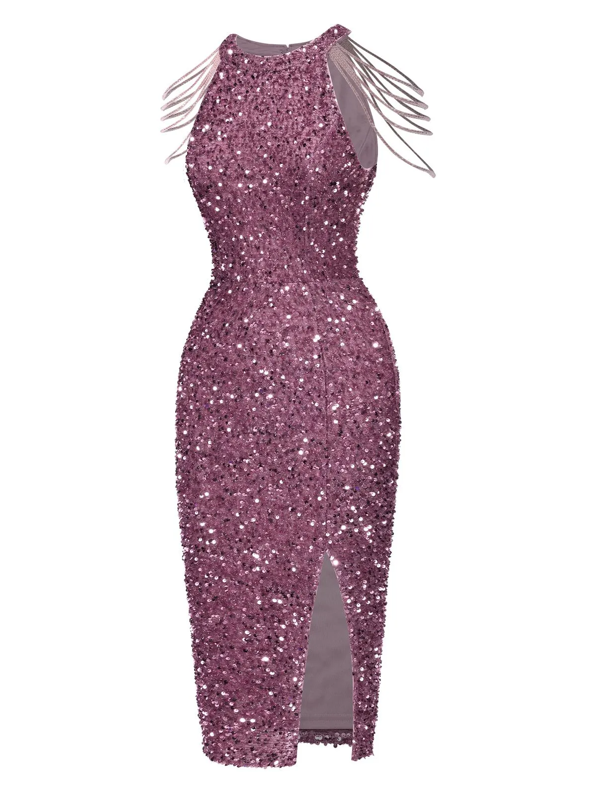 Pink 1960s Solid Sequined Beaded Sleeves Dress sold by Retro Stage product image thumbnail 2