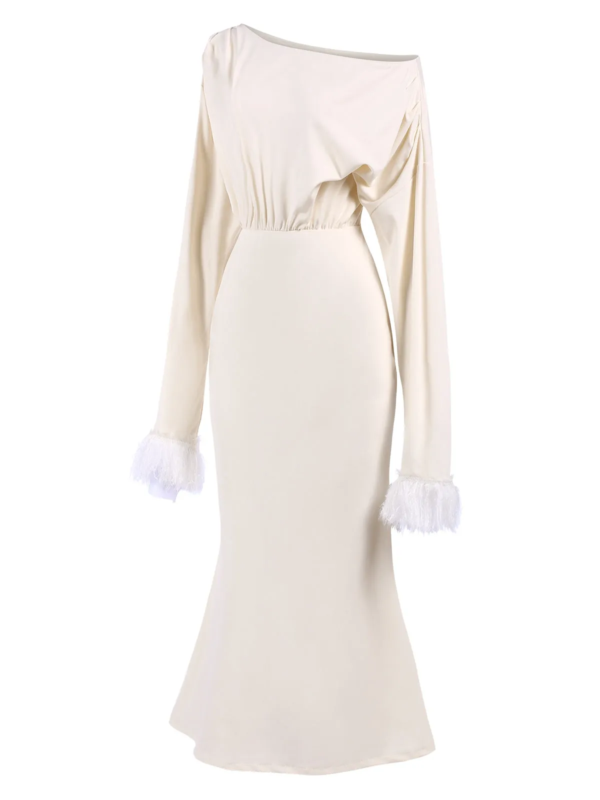 Beige 1930s Solid Plush Cuff Mermaid Dress sold by Retro Stage product image thumbnail 2