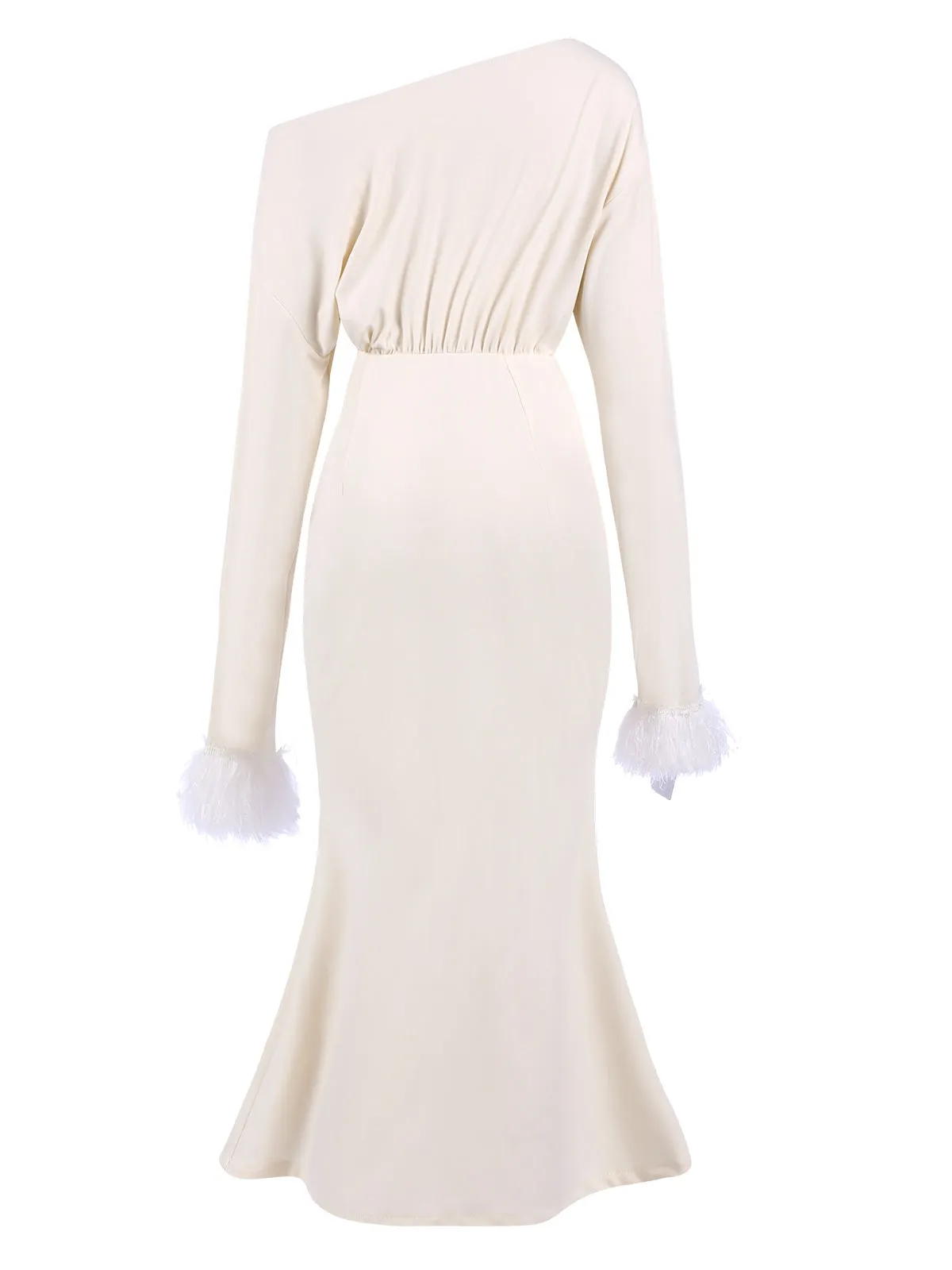Beige 1930s Solid Plush Cuff Mermaid Dress sold by Retro Stage product image thumbnail 3