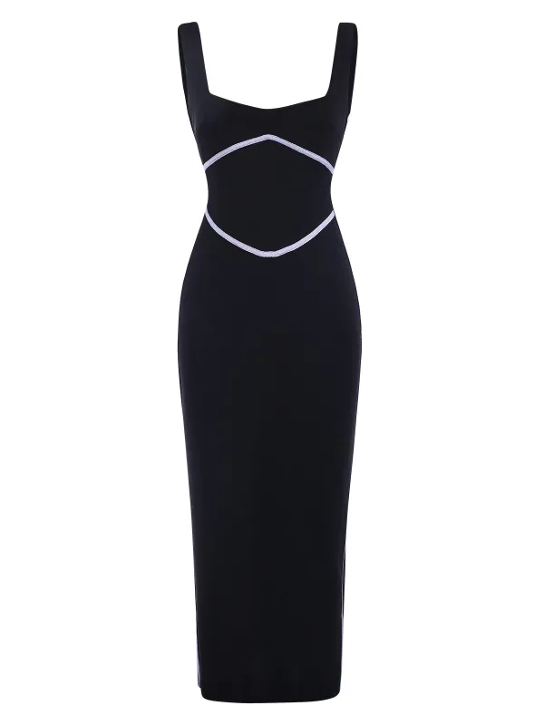 Black 1930s Binding Square Neck Bodycon Dress sold by Retro Stage