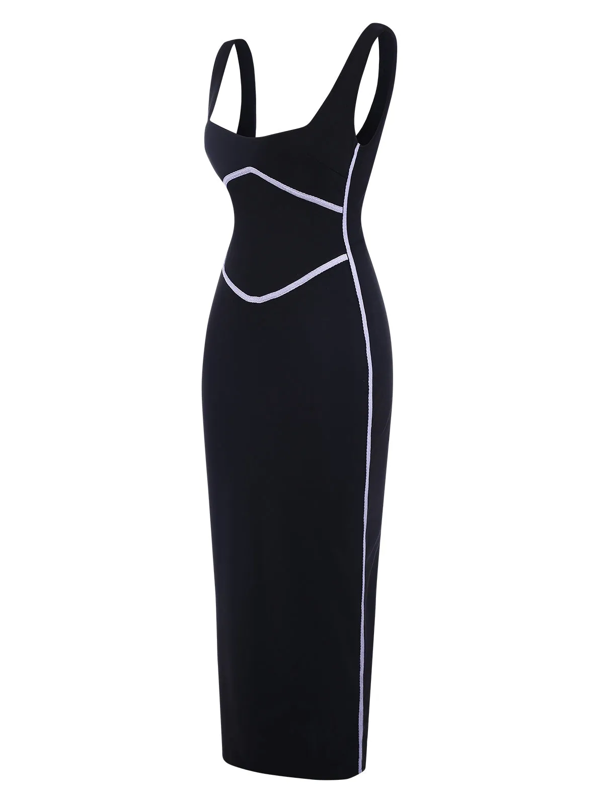 Black 1930s Binding Square Neck Bodycon Dress sold by Retro Stage product image thumbnail 2