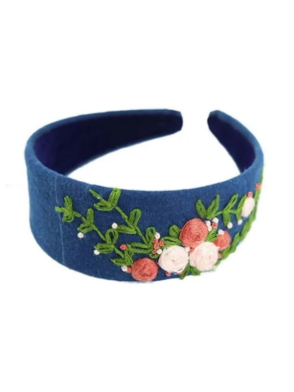 Blue Indigo Indicum Hand-Embroidered Hairband made by Retro Stage