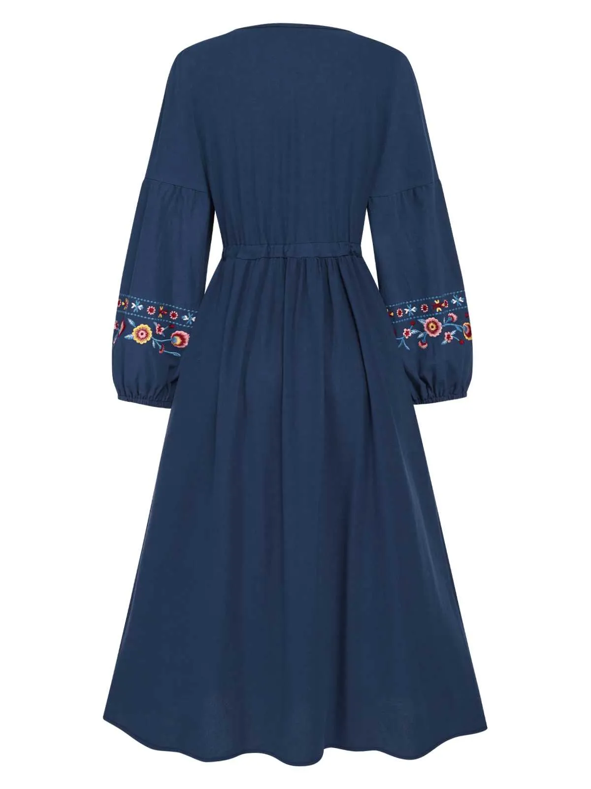 Blue 1940s Embroidered Floral Lantern Sleeve Dress sold by Retro Stage product image thumbnail 3