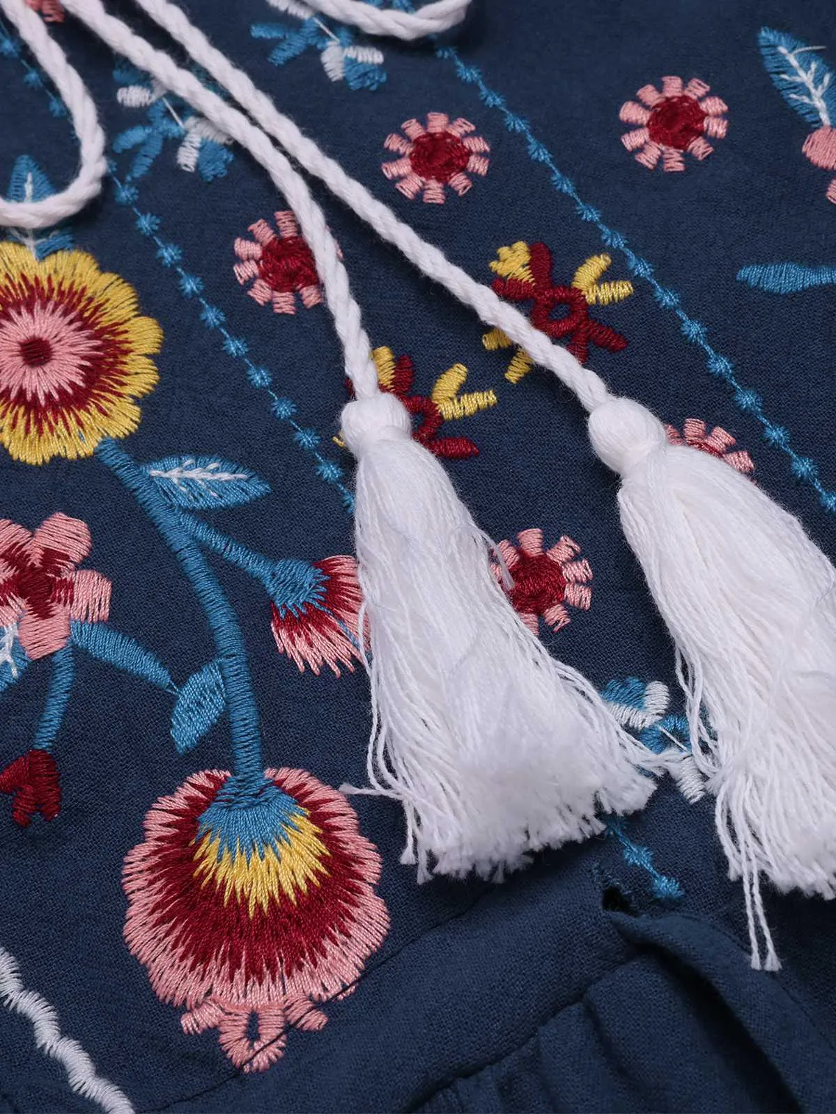 Blue 1940s Embroidered Floral Lantern Sleeve Dress sold by Retro Stage product image thumbnail 4
