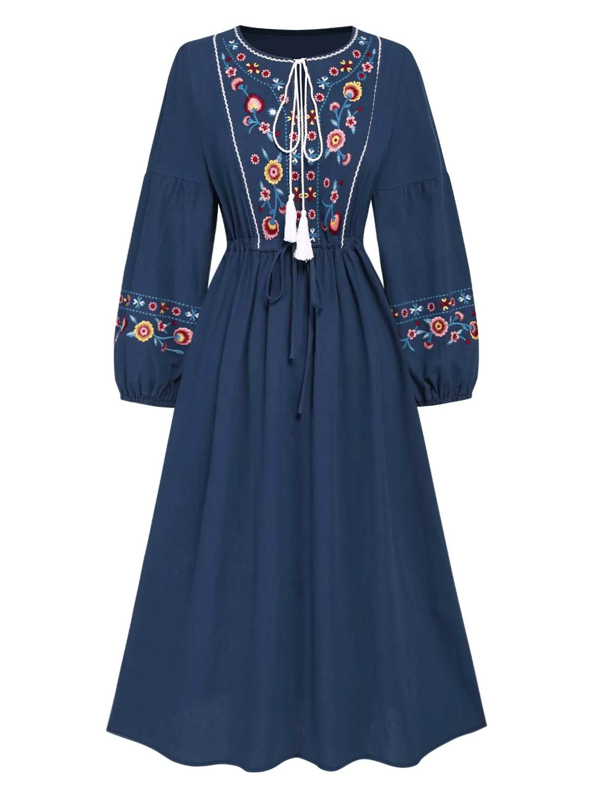 Blue 1940s Embroidered Floral Lantern Sleeve Dress sold by Retro Stage product image thumbnail 2