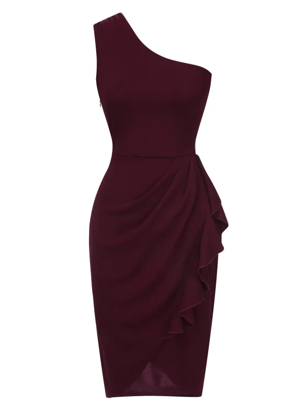 1960s Solid Tulip Hem Ruffle One-Shoulder Dress sold by Retro Stage