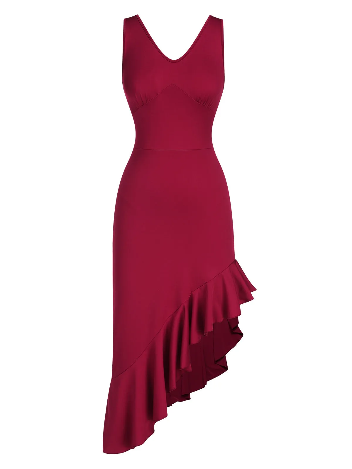 1960s V-Neck Oblique Ruffled Hem Sleeveless Dress sold by Retro Stage