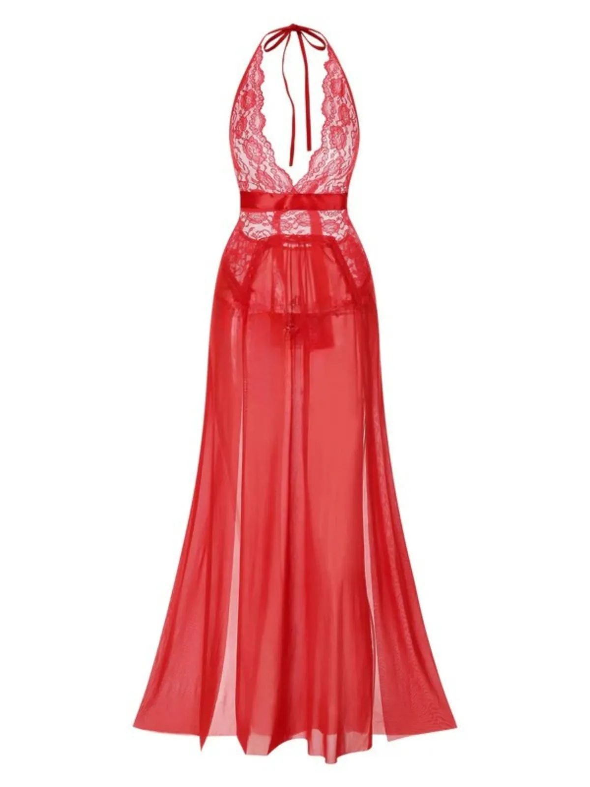 1970s Halter Sheer Lace Slit Long Nightgown sold by Retro Stage product image thumbnail 2