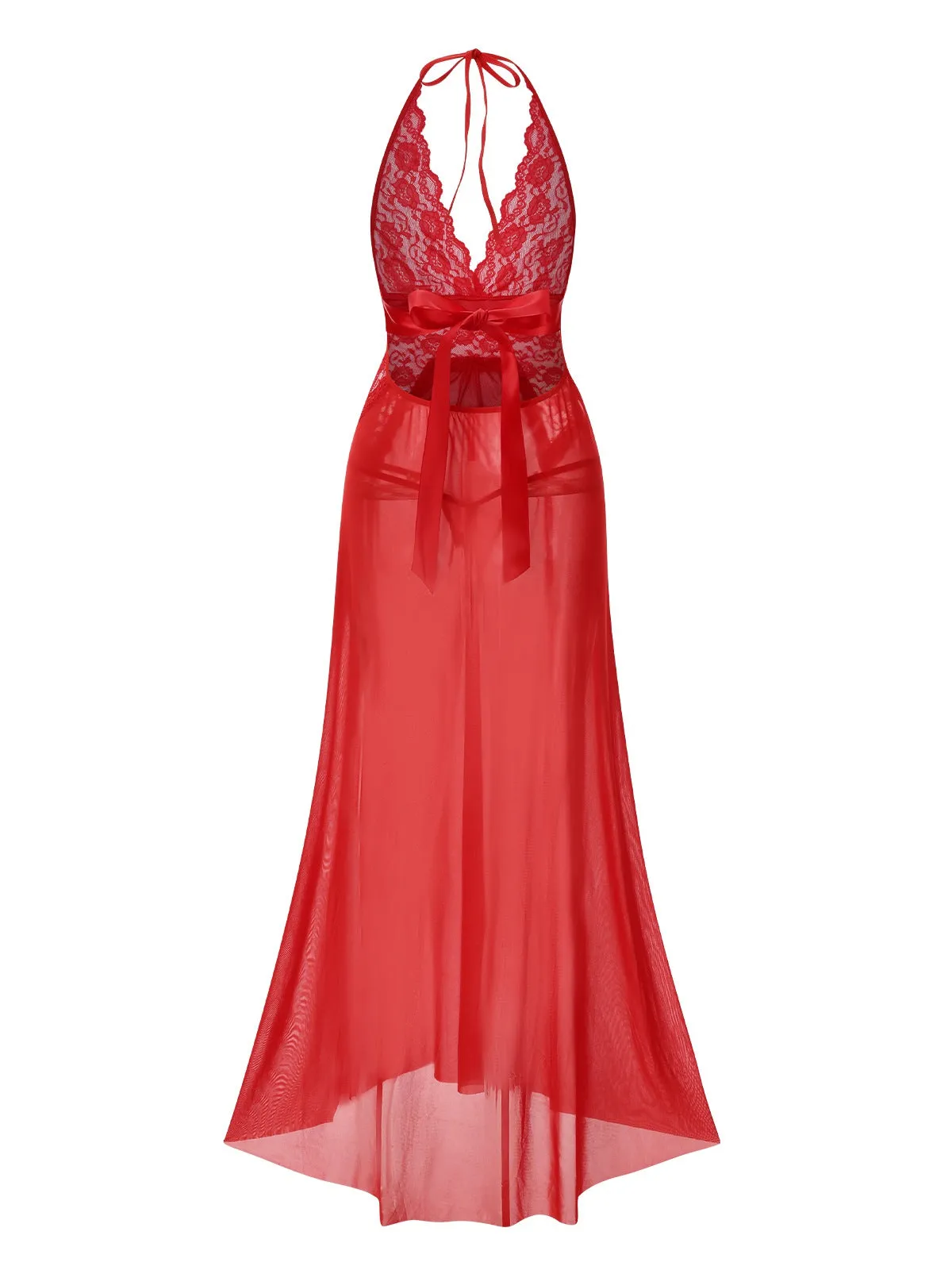 1970s Halter Sheer Lace Slit Long Nightgown sold by Retro Stage product image thumbnail 5