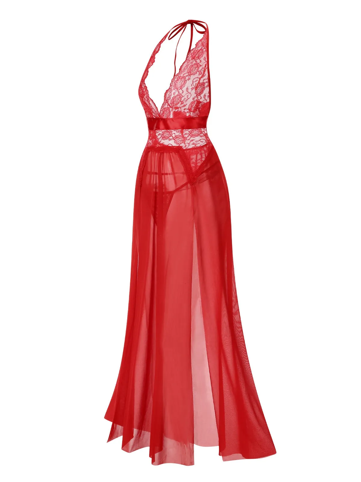 1970s Halter Sheer Lace Slit Long Nightgown sold by Retro Stage product image thumbnail 4