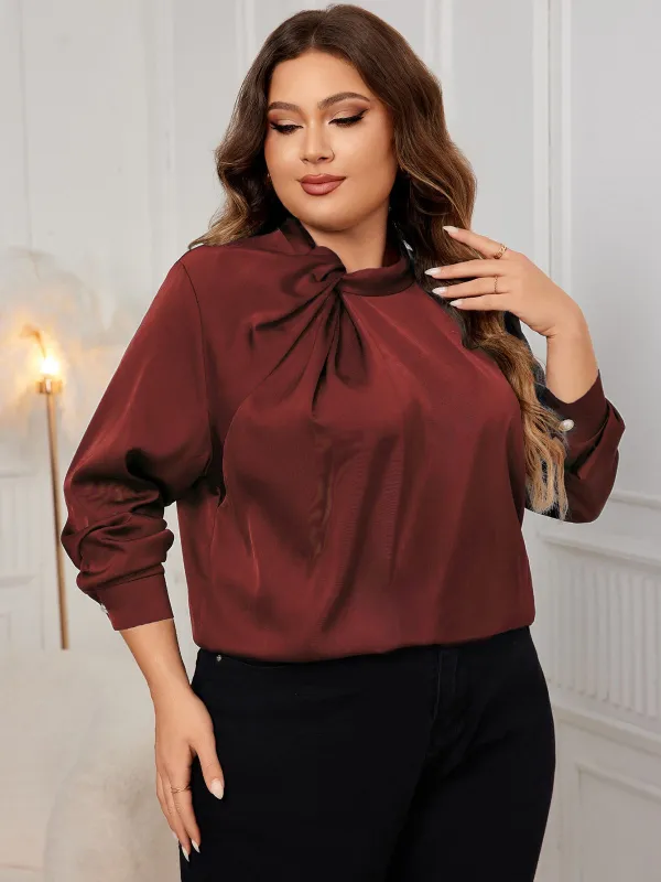 [Plus Size] 1950s Solid Twist Satin Blouse sold by Retro Stage