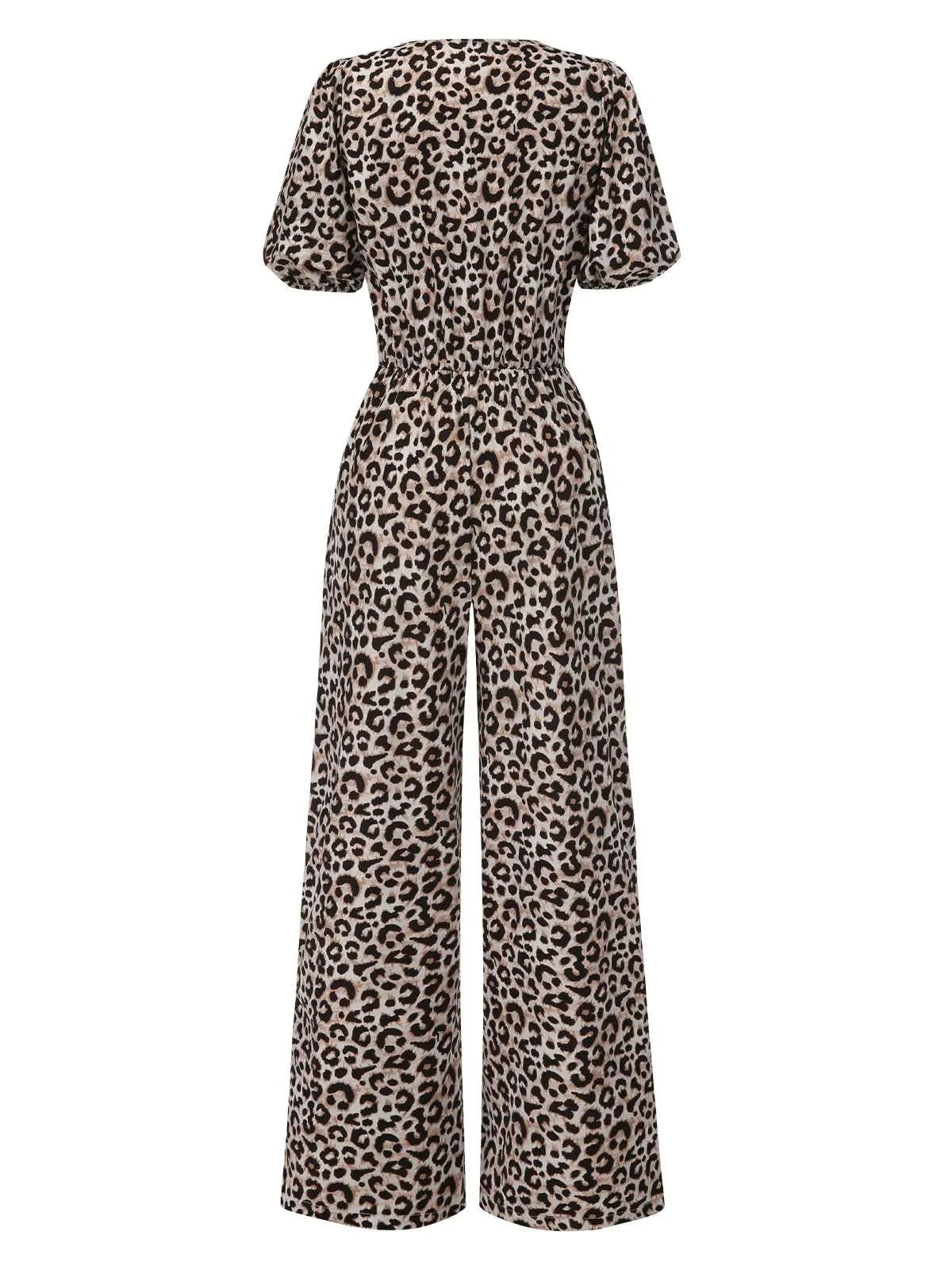 1970s V-Neck Puff Sleeve Leopard Jumpsuit sold by Retro Stage product image thumbnail 2