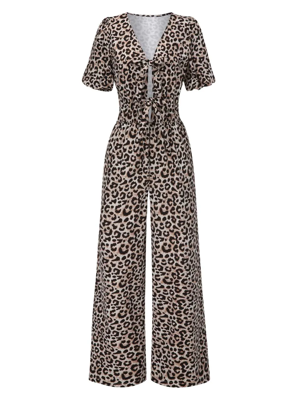 1970s V-Neck Puff Sleeve Leopard Jumpsuit sold by Retro Stage