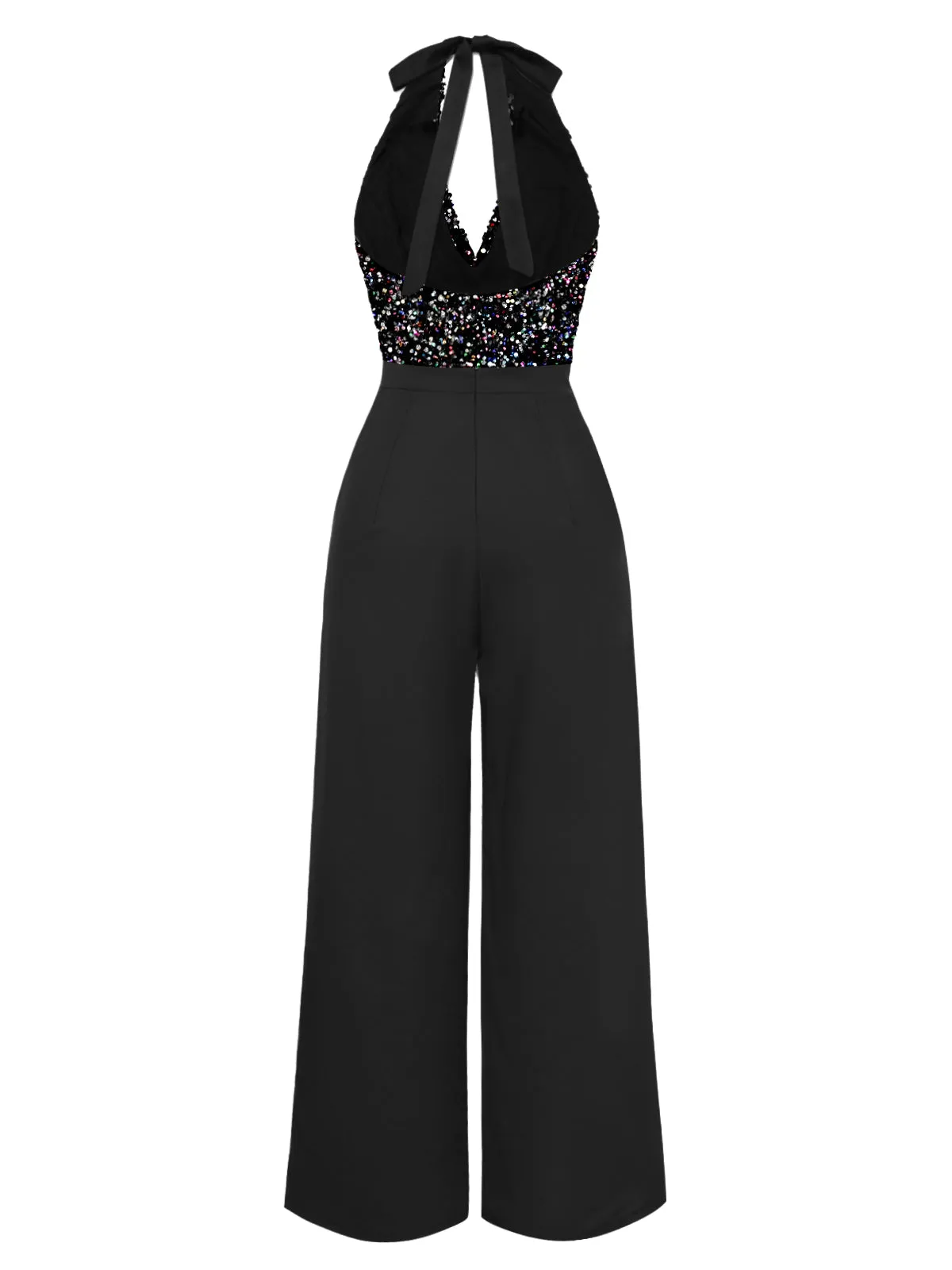 Black 1930s Halter Neck Sequined Jumpsuit sold by Retro Stage product image thumbnail 2