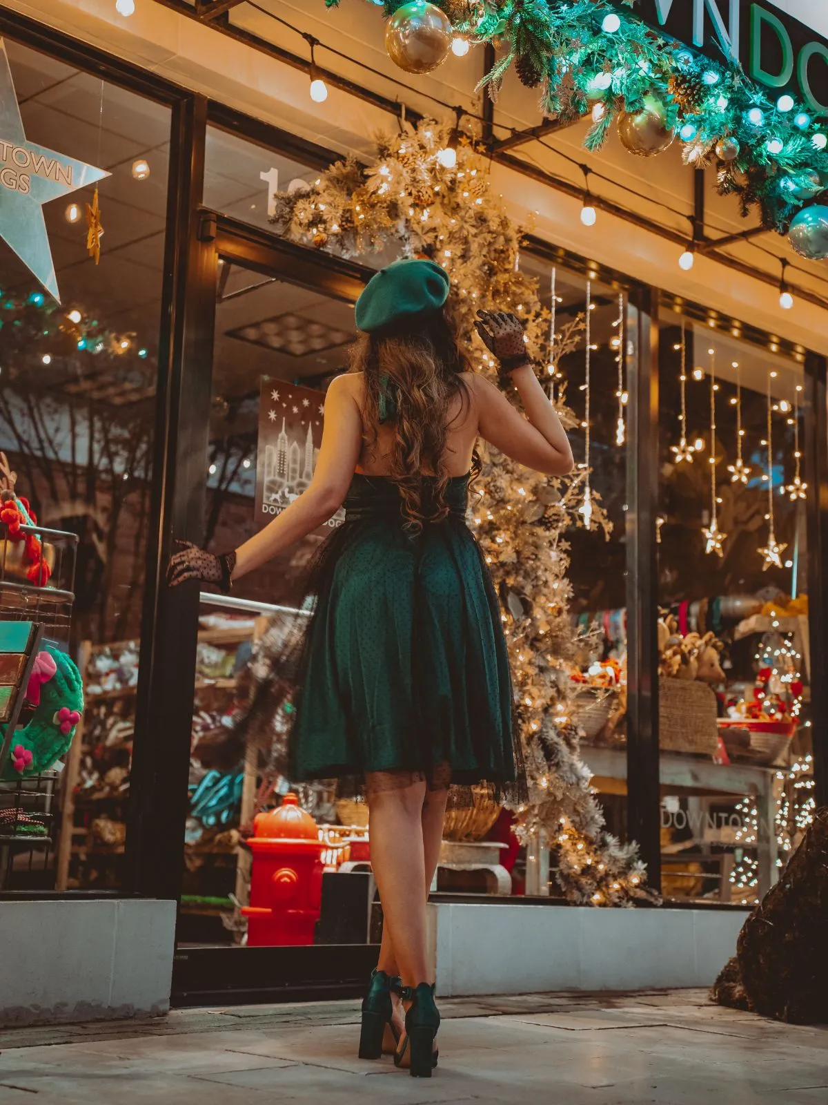 Green 1950s Christmas Halter Polka Dots Mesh Dress sold by Retro Stage product image thumbnail 2