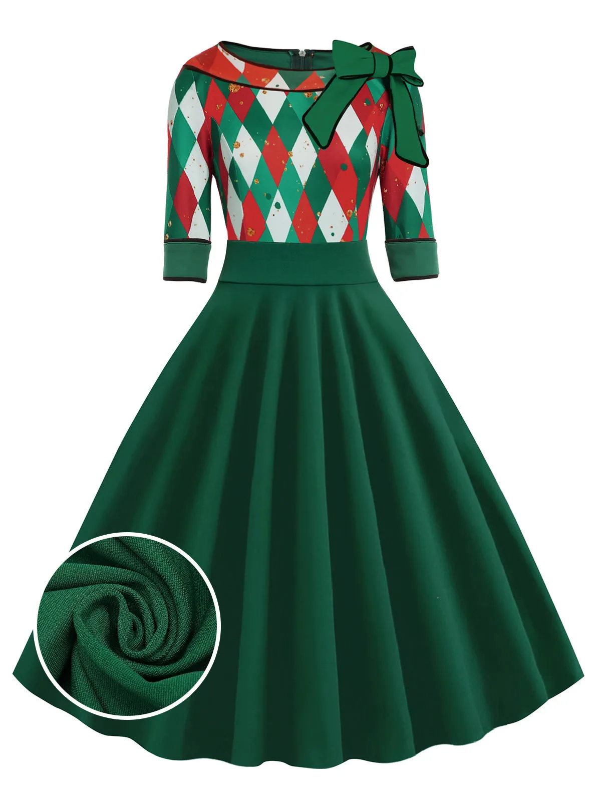 Green 1950s Christmas Plaid Patchwork Dress sold by Retro Stage product image thumbnail 2