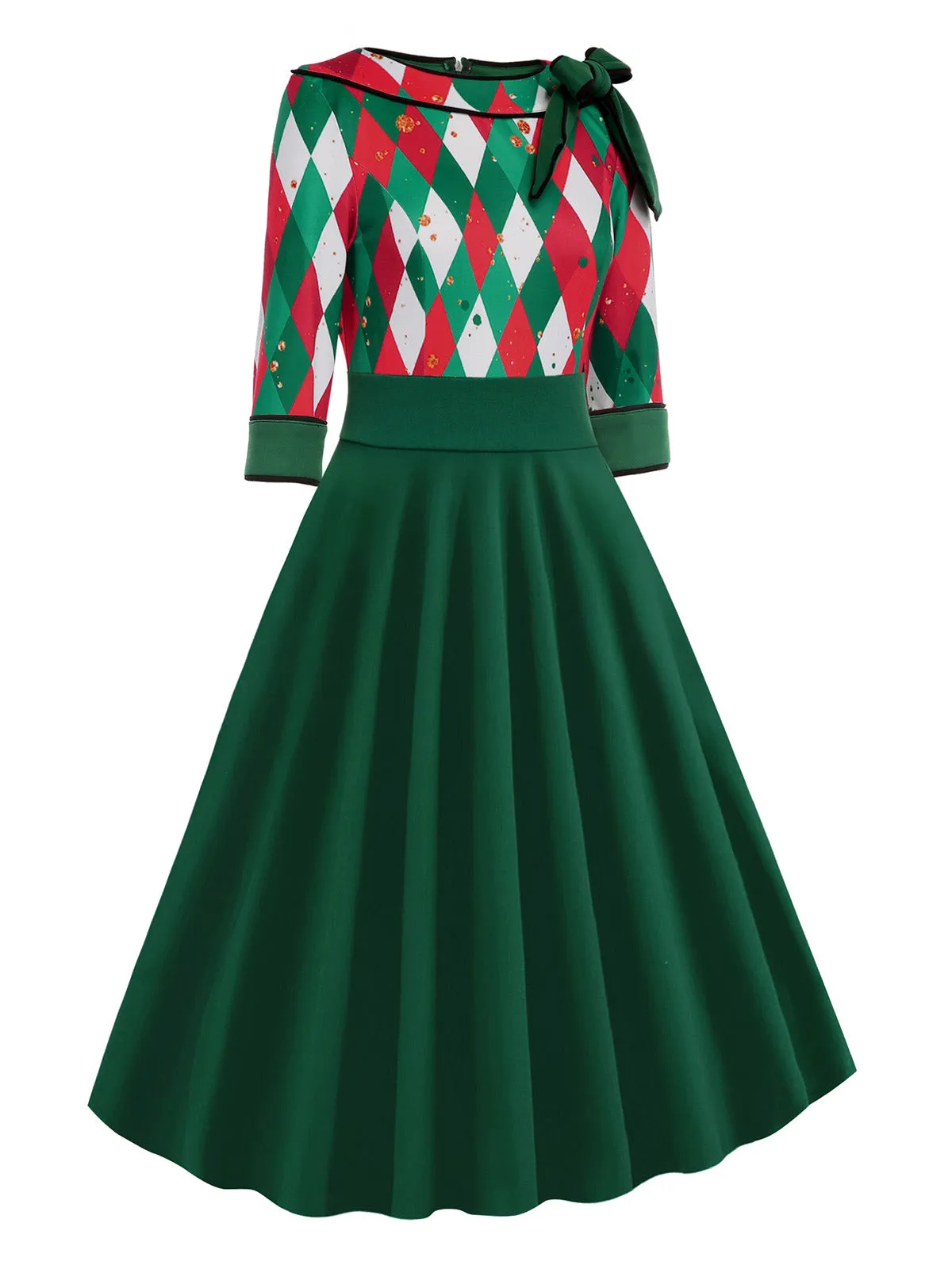 Green 1950s Christmas Plaid Patchwork Dress sold by Retro Stage product image thumbnail 4