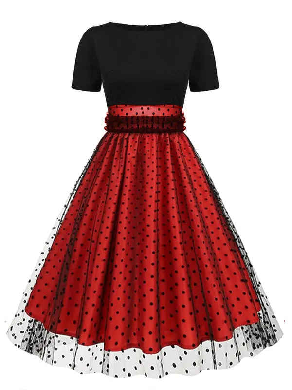 Red 1950s Polka Dot Swing Vintage Dress sold by Retro Stage