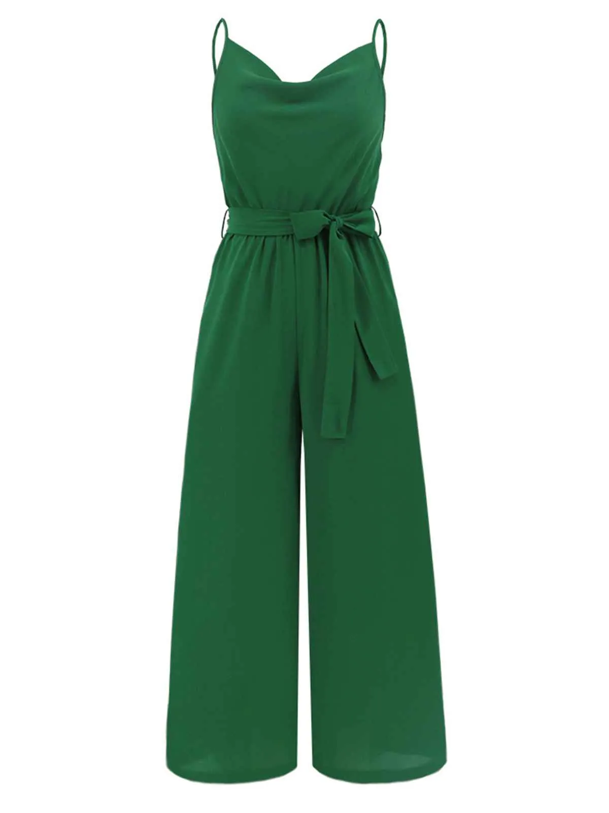1930s Cowl Neck Spaghetti Strap Solid Belted Jumpsuit sold by Retro Stage product image thumbnail 4