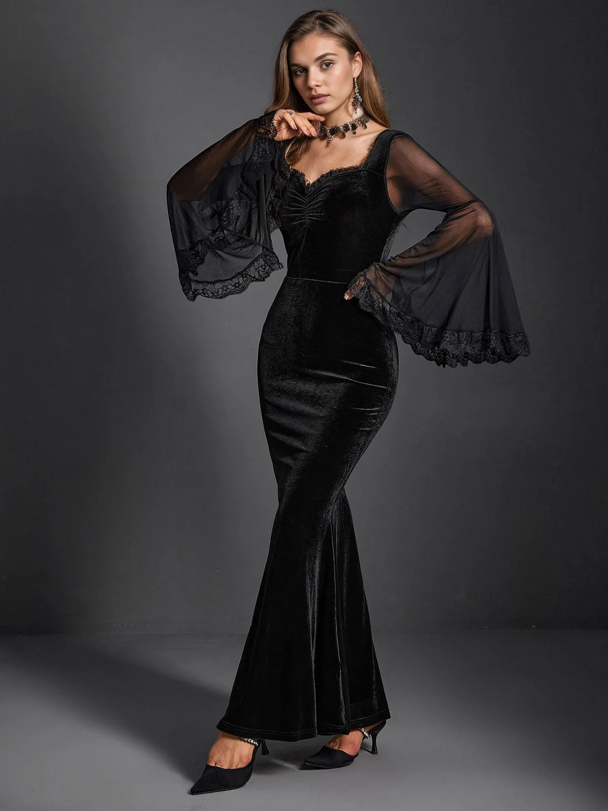 Black 1970s Halloween Solid Lace Dress sold by Retro Stage product image thumbnail 3