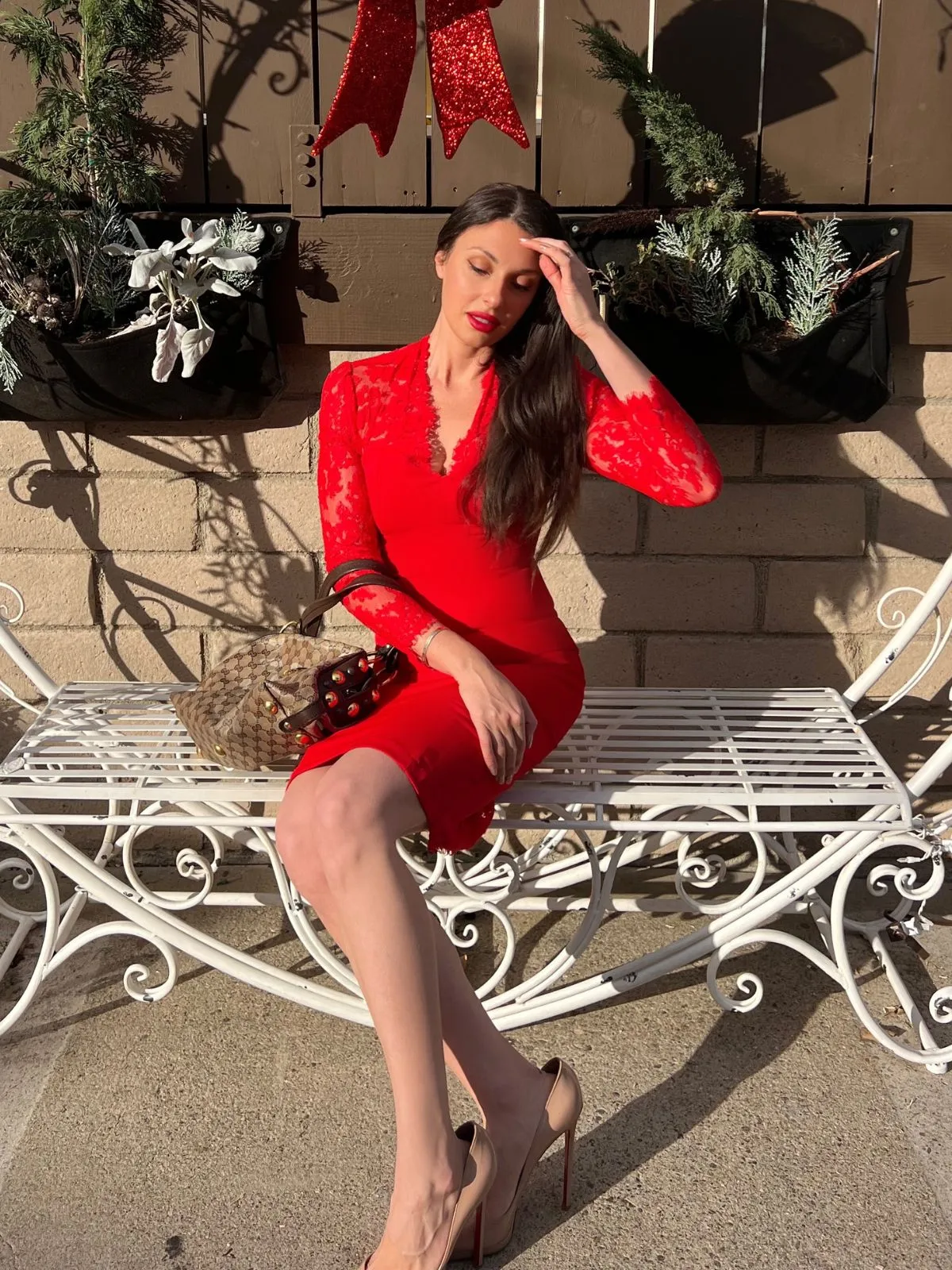 Red 1960s Lace Long Sleeves Patchwork Dress sold by Retro Stage