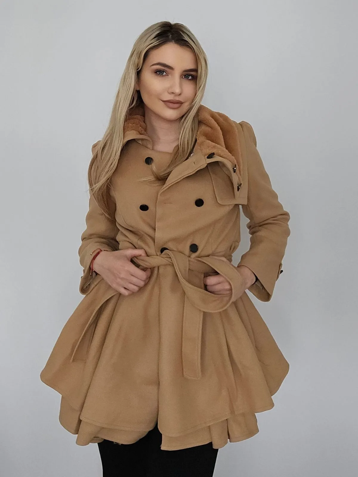 1950s Fur Collar Waisted Winter Coat sold by Retro Stage