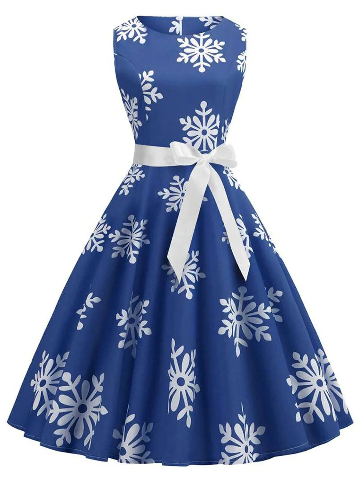 Blue 1950s Snowflake Bow Swing Dress sold by Retro Stage product image thumbnail 2