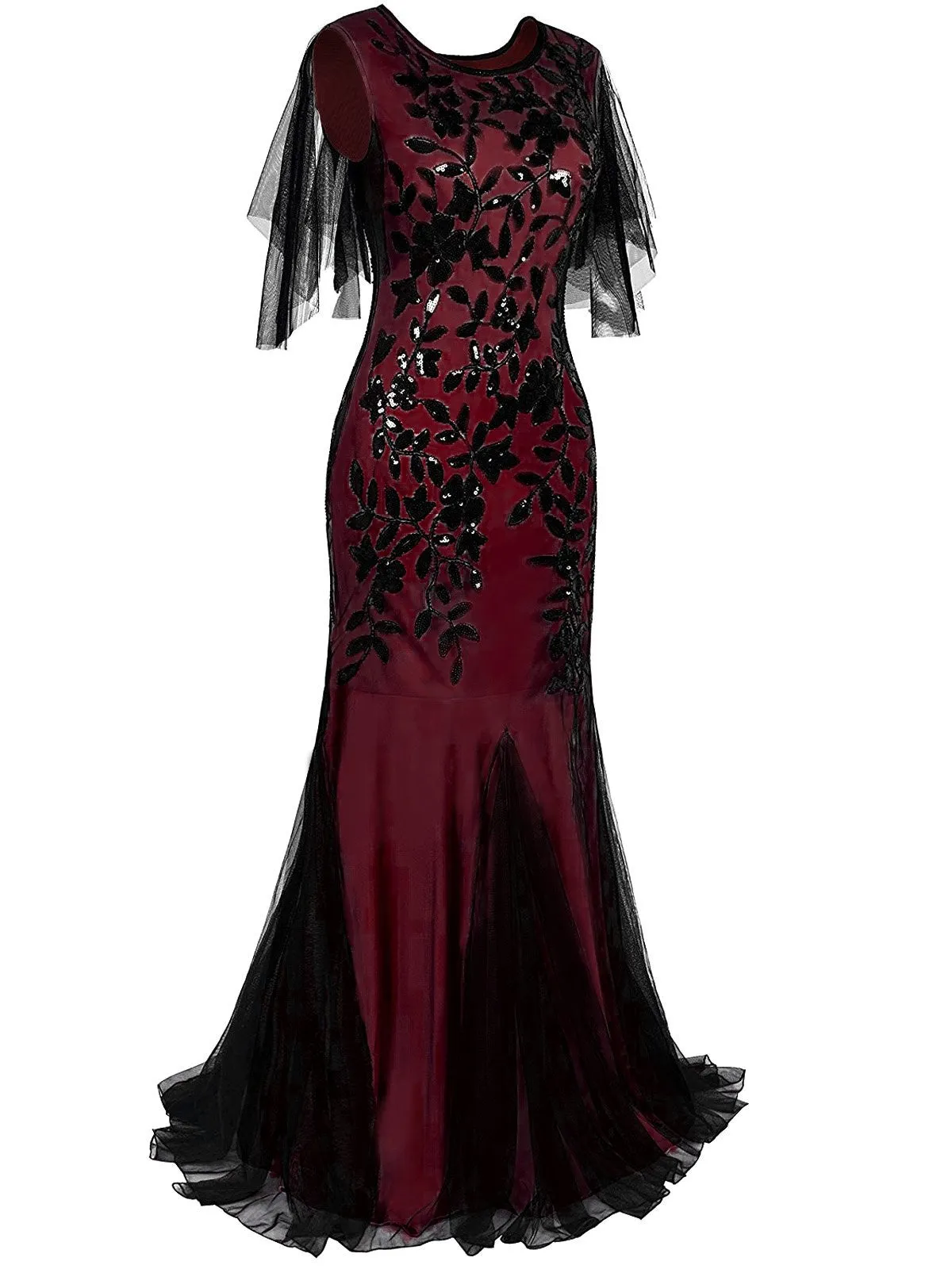 Wine Red 1920s Sequin Maxi Gowns Dress sold by Retro Stage product image thumbnail 2