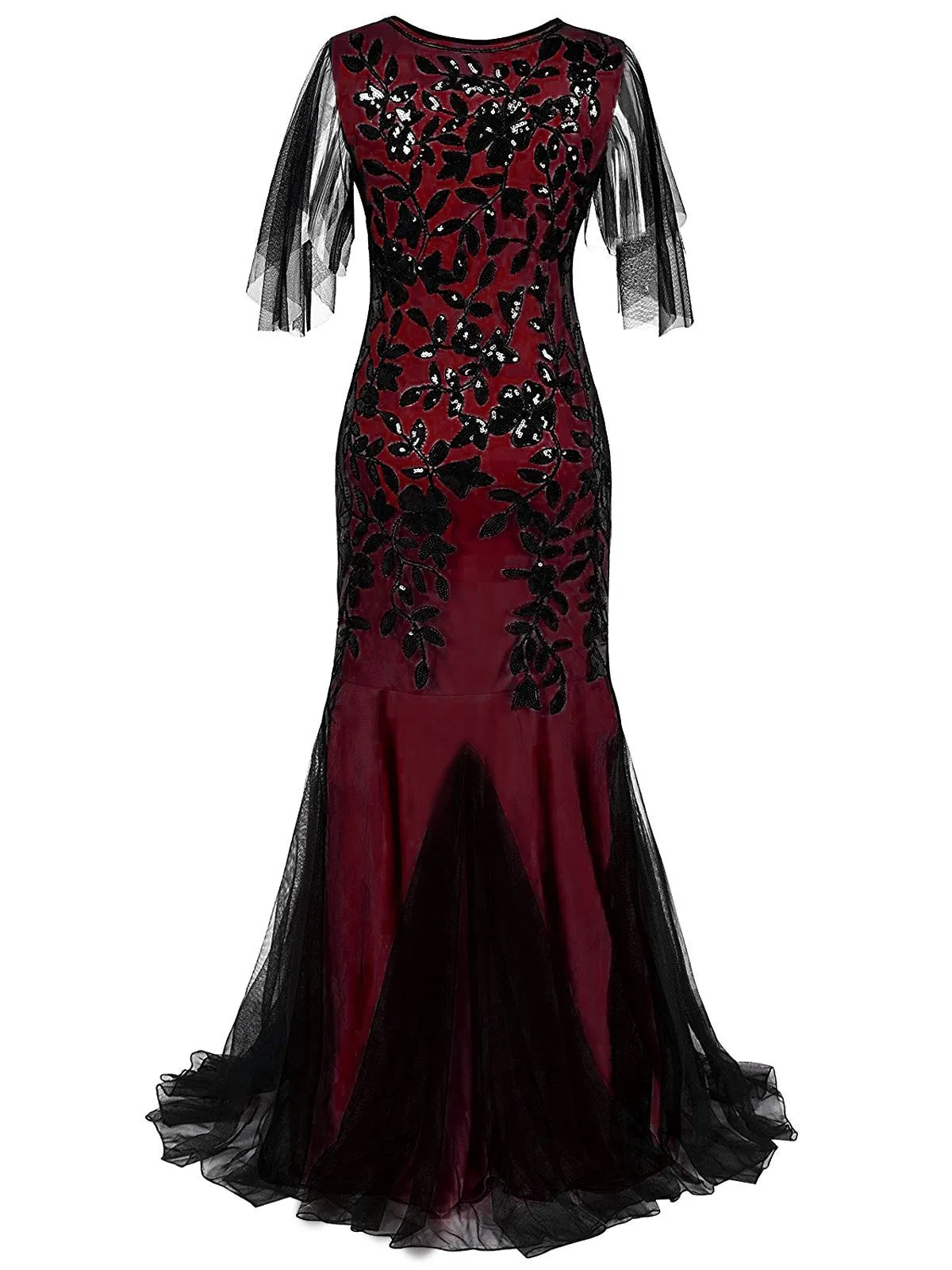 Wine Red 1920s Sequin Maxi Gowns Dress sold by Retro Stage product image thumbnail 3