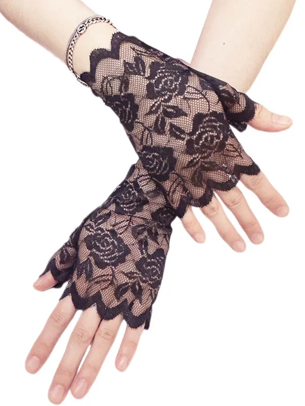 Vintage Rose Lace Fingerless Gloves sold by Retro Stage