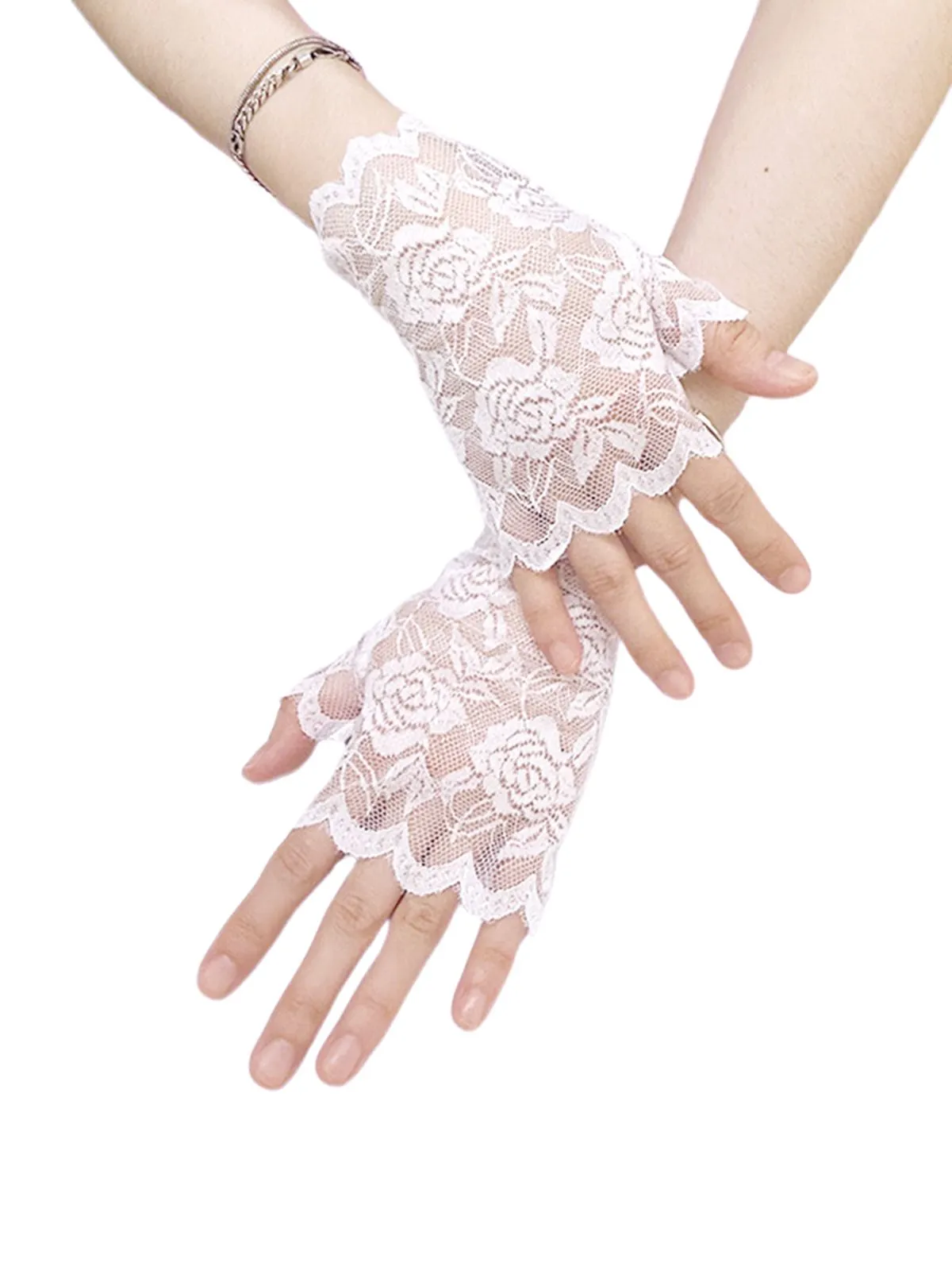 Vintage Rose Lace Fingerless Gloves sold by Retro Stage product image thumbnail 4