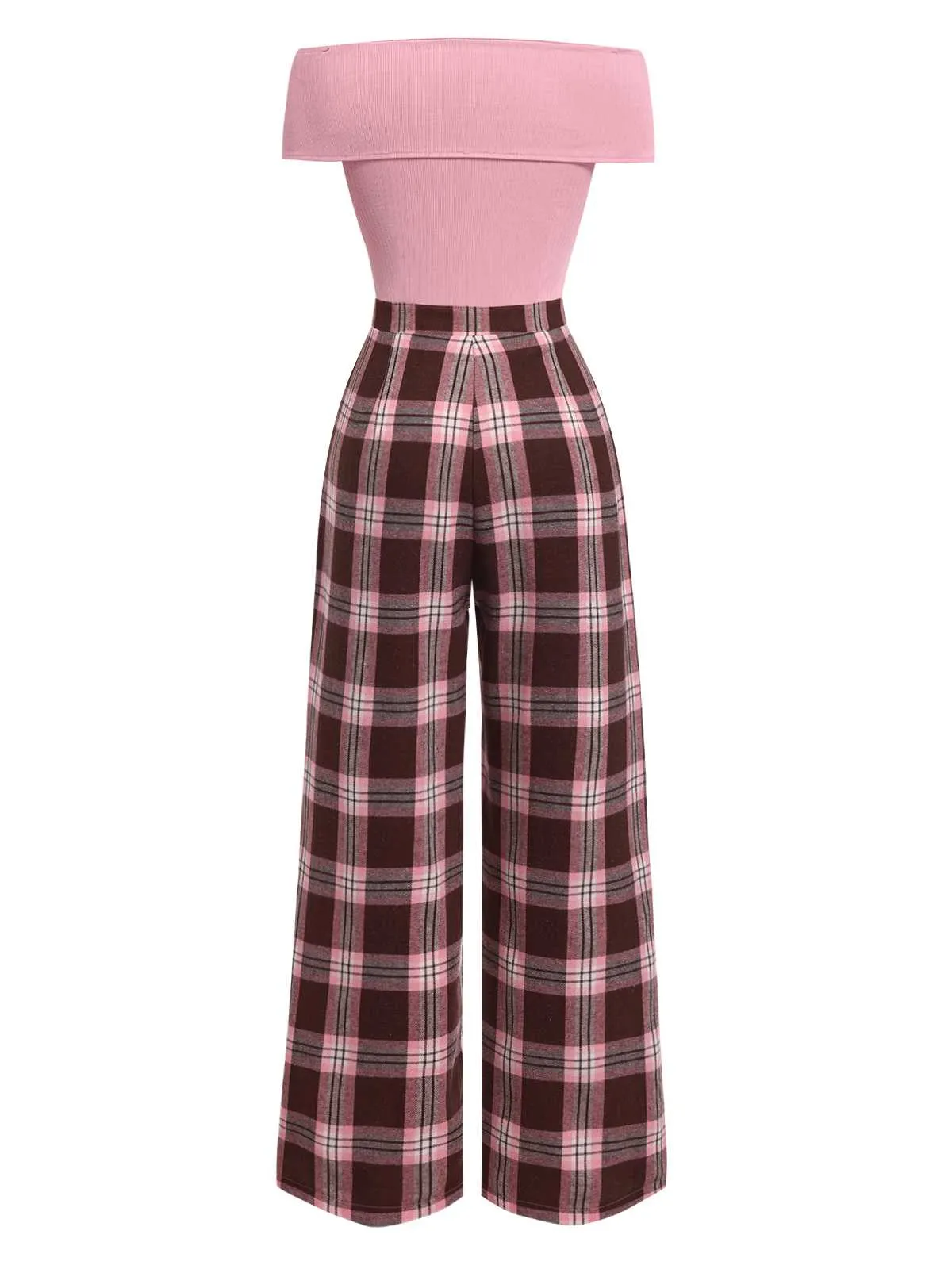 Pink 1930s Off-Shoulder Plaids Jumpsuit sold by Retro Stage product image thumbnail 5