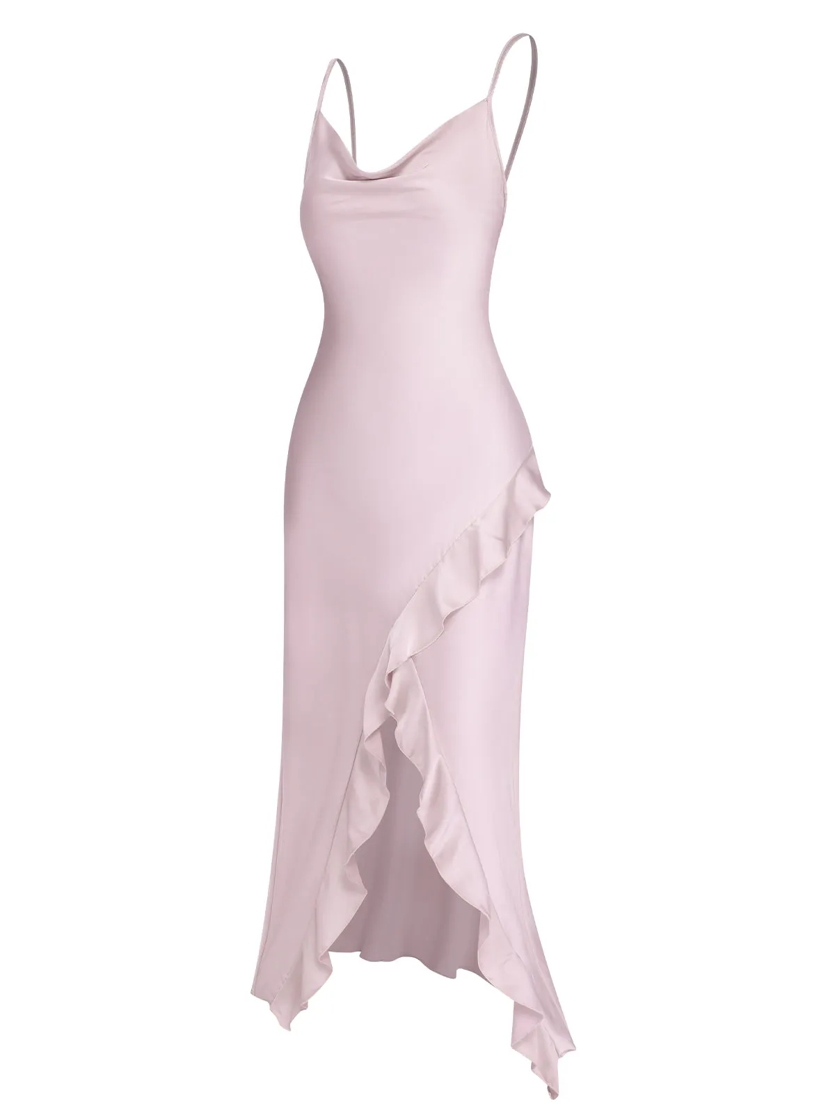 Pink 1960s Solid Satin Ruffled Tulip Nightdress sold by Retro Stage product image thumbnail 2