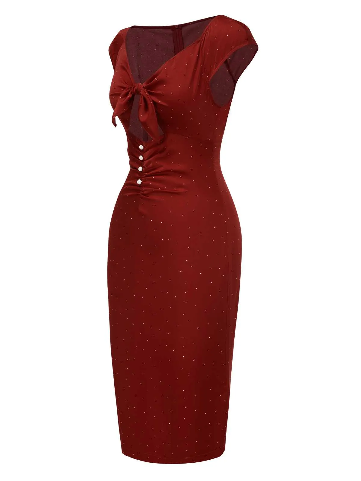 Red 1960s Hollow Out Button Satin Dress sold by Retro Stage product image thumbnail 4